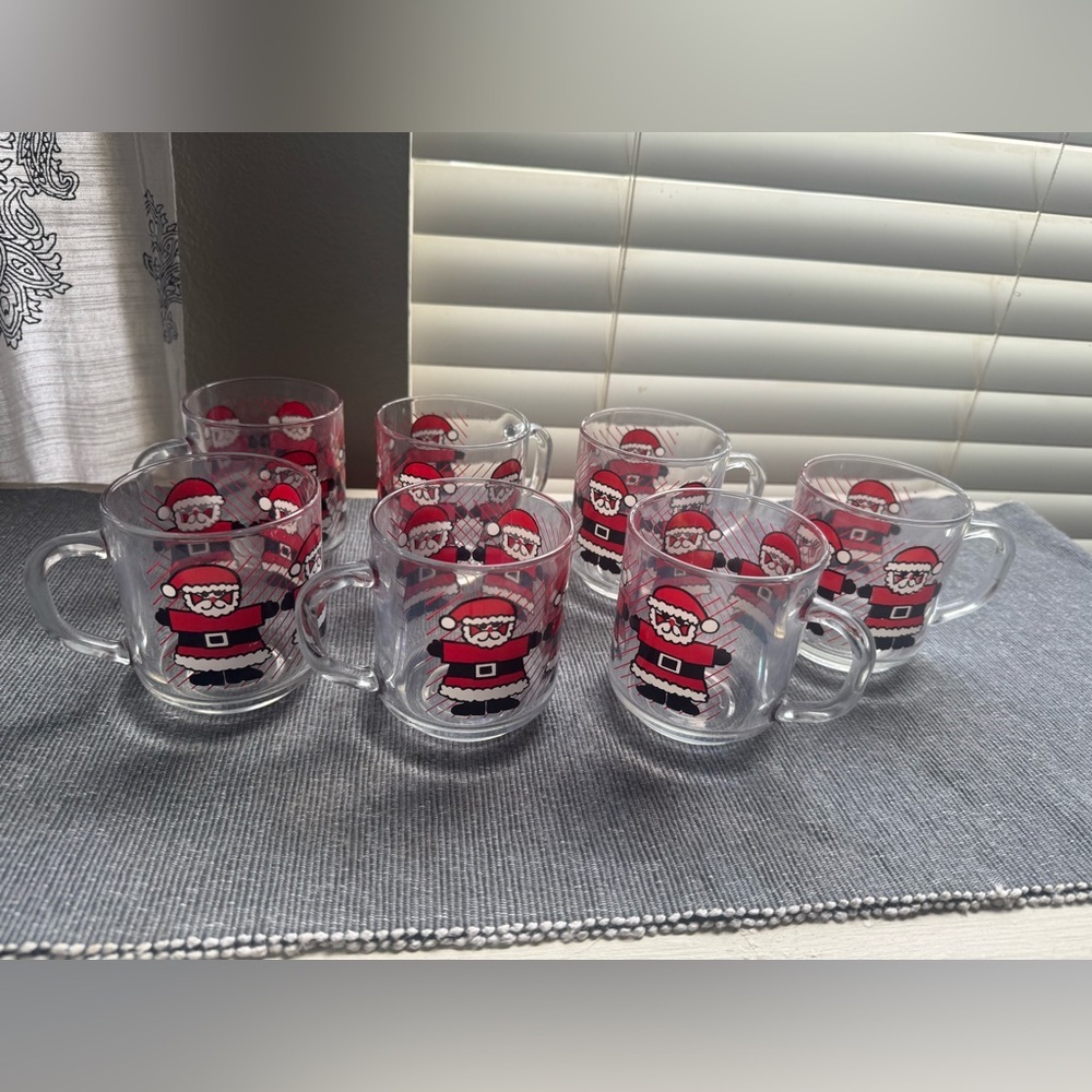 Vintage | Luminarc Clear Glass Santa Mug | France set of 7